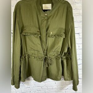Anthropologie Moss Green Oversized Cotton Cottagecore Classic Utility Jacket L